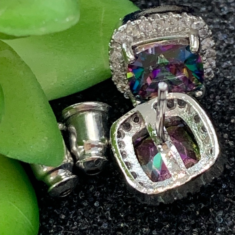 Mystic Princess Cut Topaz Gemstone Earrings - Picture 8 of 8